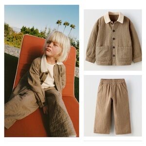 NWT Zara organic cotton textured jacket and pants set 9-12M